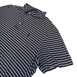 Polo Ralph Lauren Short Sleeve Men XL Pima Soft Touch Navy Blue Gray Striped PRL